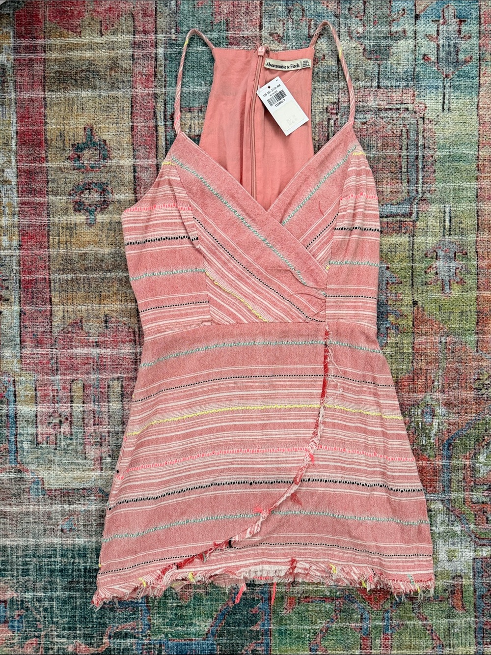 Abercrombie & Fitch Coral Pink Striped Wrap Mini Dress